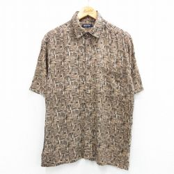 L★古着 ピューリタン 半袖 シャツ メンズ 00年代 00s 総柄 レーヨン 茶他 ブラウン 25jul07 中古 トップス