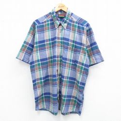XL★古着 JOS A BANK 半袖 シャツ メンズ 90年代 90s コットン ボタンダウン 紺他 ネイビー チェック 25jul07 中古 トップス