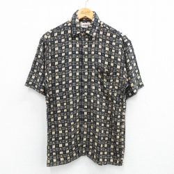 M★古着 半袖 シャツ メンズ 00年代 00s 総柄 レーヨン 黒他 ブラック 25jul07 中古 トップス