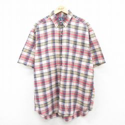 XL★古着 ラルフローレン Ralph Lauren 半袖 ブランド シャツ メンズ 90年代 90s ワンポイントロゴ BLAKE 大きいサイズ ロング丈 コットン ボタンダウン 紺他 ネイビー チェック 【spe】 25jul08 中古 トップス