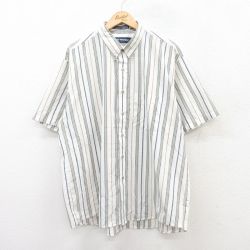【20%OFF】XL★古着 バンヒューセン 半袖 シャツ メンズ 90年代 90s 大きいサイズ ボタンダウン 白他 ホワイト ストライプ 25jul08 中古 トップス