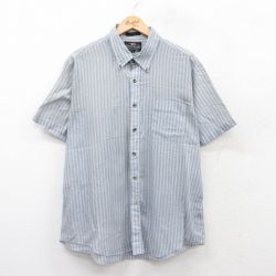 【50%OFF】XL★古着 フルーツオブザルーム 半袖 シャツ メンズ 00年代 00s ボタンダウン 薄紺他 ネイビー ストライプ 25jul09 中古 トップス