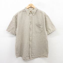 XL★古着 ルート66 半袖 シャツ メンズ 00年代 00s リネン ボタンダウン ベージュ他 カーキ チェック 25jul09 中古 トップス