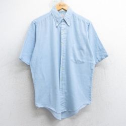 L★古着 半袖 シャツ メンズ 80年代 80s 千鳥格子 ボタンダウン 水色 25jul09 中古 トップス