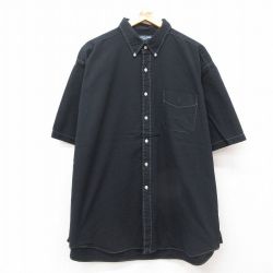 XL★古着 ラルフローレン Ralph Lauren ゴルフ 半袖 ブランド シャツ メンズ 90年代 90s ワンポイントロゴ TILDEN シアサッカー 大きいサイズ ロング丈 コットン ボタンダウン 黒 ブラック 25jul14 中古 トップス