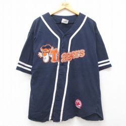 XL★古着 半袖 ベースボール シャツ メンズ 00年代 00s ディズニー DISNEY ティガー 大きいサイズ コットン 紺 ネイビー 25jul14 中古 トップス
