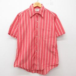 L★古着 半袖 シャツ メンズ 80年代 80s USA製 赤系他 レッド ストライプ 25jul14 中古 トップス