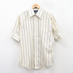 L★古着 JCペニー 半袖 シャツ メンズ 薄ベージュ他 カーキ ストライプ 25jul16 中古 トップス