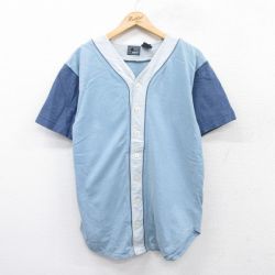 L★古着 Lizwear 半袖 ベースボール シャツ メンズ 90年代 90s コットン 薄紺 ネイビー 25jul16 中古 トップス