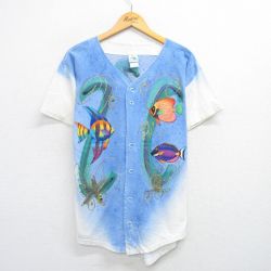【50%OFF】90s 半袖ベースボールシャツ 魚 ホワイト M | 古着