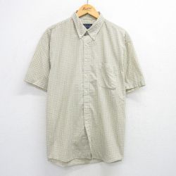 XL★古着 ベーシックエディションズ 半袖 シャツ メンズ 90年代 90s ボタンダウン ベージュ他 カーキ チェック 25jul24 中古 トップス