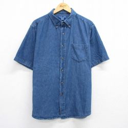 XL★古着 ピューリタン 半袖 シャツ メンズ 大きいサイズ コットン ボタンダウン 紺 ネイビー デニム 25jul24 中古 トップス