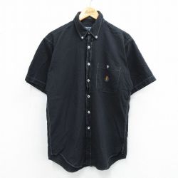 【50%OFF】M★古着 ラルフローレン Ralph Lauren チャップス 半袖 ブランド シャツ メンズ 80年代 80s ワンポイントロゴ コットン ボタンダウン 黒 ブラック ストライプ 25jul26 中古 トップス