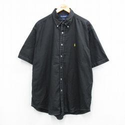 XL★古着 ラルフローレン Ralph Lauren ゴルフ 半袖 ブランド シャツ メンズ 90年代 90s TILDEN 大きいサイズ ロング丈 コットン ボタンダウン 黒 ブラック 25jul26 中古 トップス