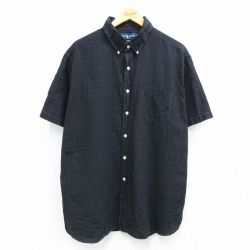【20%OFF】XL★古着 ラルフローレン Ralph Lauren 半袖 ブランド シャツ メンズ 90年代 90s ワンポイントロゴ HERITAGE 大きいサイズ コットン ボタンダウン 黒他 ブラック チェック 25jul26 中古 トップス