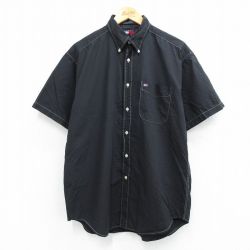 【20%OFF】XL★古着 トミーヒルフィガー TOMMY HILFIGER 半袖 ブランド シャツ メンズ 90年代 90s ワンポイントロゴ コットン ボタンダウン 黒 ブラック 25jul26 中古 トップス
