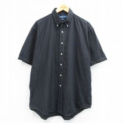 XL★古着 ラルフローレン Ralph Lauren 半袖 ブランド シャツ メンズ 90年代 90s ワンポイントロゴ BLAKE 大きいサイズ コットン ボタンダウン 黒他 ブラック ストライプ 25jul26 中古 トップス