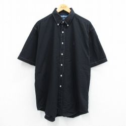 XL★古着 ラルフローレン Ralph Lauren 半袖 ブランド シャツ メンズ 90年代 90s ワンポイントロゴ BLAKE シアサッカー 大きいサイズ ロング丈 コットン ボタンダウン 黒 ブラック 【spe】 25jul26 中古 トップス
