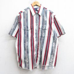 XL★古着 ラングラー Wrangler 半袖 ウエスタン シャツ メンズ 90年代 90s ネイティブ柄 ラグ柄 コットン 白他 ホワイト ストライプ 25jul30 中古 トップス