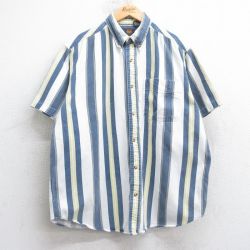 【50%OFF】XL★古着 ルート66 半袖 シャツ メンズ 00年代 00s コットン ボタンダウン 白他 ホワイト ストライプ 25jul30 中古 トップス
