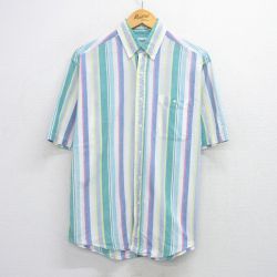 【50%OFF】L★古着 ピューリタン 半袖 シャツ メンズ 80年代 80s コットン ボタンダウン 白他 ホワイト ストライプ 25jul30 中古 トップス