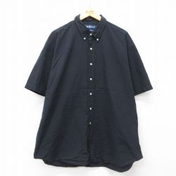 XL★古着 ラルフローレン Ralph Lauren 半袖 ブランド シャツ メンズ 90年代 90s ワンポイントロゴ BLAKE 大きいサイズ ロング丈 コットン ボタンダウン 黒他 ブラック チェック 25jul31 中古 トップス