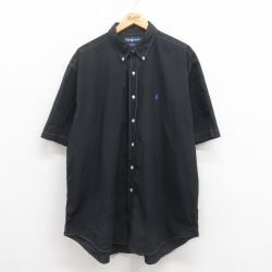 XL★古着 ラルフローレン Ralph Lauren 半袖 ブランド シャツ メンズ 90年代 90s ワンポイントロゴ BLAKE 大きいサイズ コットン ボタンダウン 黒 ブラック 25aug02 中古 トップス