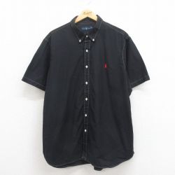 XL★古着 ラルフローレン Ralph Lauren 半袖 ブランド シャツ メンズ ワンポイントロゴ 大きいサイズ コットン ボタンダウン 黒 ブラック チェック 25aug02 中古 トップス
