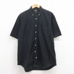 【50%OFF】XL★古着 ラルフローレン Ralph Lauren 半袖 ブランド シャツ メンズ 90年代 90s ワンポイントロゴ コットン ボタンダウン 黒 ブラック ストライプ 【spe】 25aug02 中古 トップス