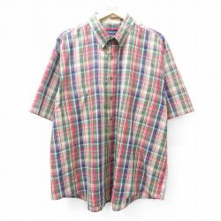 XL★古着 バンヒューセン 半袖 シャツ メンズ 大きいサイズ ボタンダウン ベージュ他 カーキ チェック 25aug06 中古 トップス