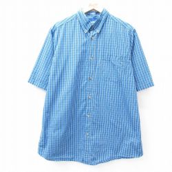 【50%OFF】ロング丈 半袖シャツ チェック ライトブルー XL | 古着