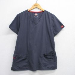 L★古着 ディッキーズ Dickies 半袖 トップス メンズ Vネック 濃グレー 25aug06 中古