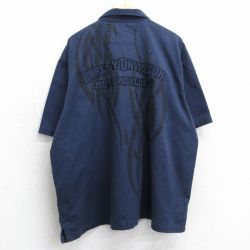 XL★古着 ハーレーダビッドソン Harley Davidson 半袖 シャツ メンズ 刺繍 大きいサイズ 紺 ネイビー 【spe】 25aug06 中古 トップス