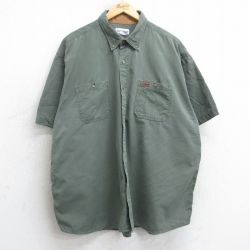 XL★古着 カーハート Carhartt 半袖 シャツ メンズ 大きいサイズ コットン ボタンダウン 濃緑 グリーン 25aug06 中古 トップス