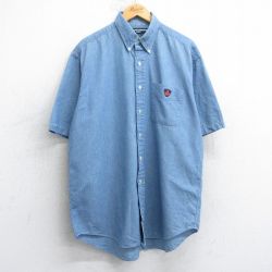XL★古着 ラルフローレン Ralph Lauren 半袖 ブランド シャツ メンズ 90年代 90s ゴルフ ワンポイントロゴ TILDEN 大きいサイズ コットン ボタンダウン 紺 ネイビー 25aug06 中古 トップス