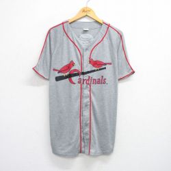 L★古着 半袖 ベースボール シャツ メンズ MLB セントルイスカージナルス AT&T ラグラン グレー 霜降り メジャーリーグ 野球 25aug07 中古 トップス