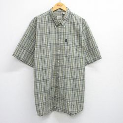 XL★古着 IZOD 半袖 シャツ メンズ 大きいサイズ ロング丈 コットン ボタンダウン 緑他 グリーン チェック 25aug07 中古 トップス
