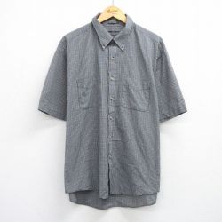 XL★古着 バンヒューセン 半袖 シャツ メンズ 大きいサイズ ボタンダウン 濃紺他 ネイビー チェック 25aug07 中古 トップス