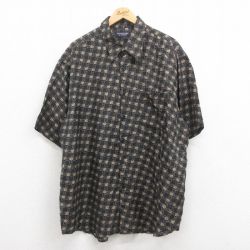 【50%OFF】XL★古着 半袖 シャツ メンズ 総柄 ロング丈 シルク 黒 ブラック 25aug08 中古 トップス