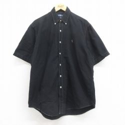 XL★古着 ラルフローレン Ralph Lauren 半袖 ブランド シャツ メンズ 90年代 90s ワンポイントロゴ BLAIRE コットン ボタンダウン 黒 ブラック 25aug08 中古 トップス