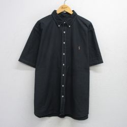 【20%OFF】XL★古着 ラルフローレン Ralph Lauren 半袖 ブランド シャツ メンズ ワンポイントロゴ 大きいサイズ ロング丈 コットン ボタンダウン 黒 ブラック 25aug09 中古 トップス