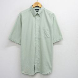 XL★古着 半袖 シャツ メンズ 大きいサイズ ロング丈 ボタンダウン 薄緑 グリーン 25aug09 中古 トップス