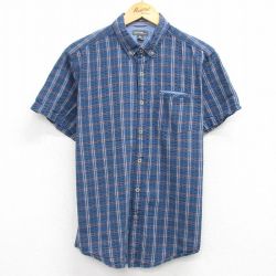 L★古着 エディーバウアー 半袖 シャツ メンズ シアサッカー コットン ボタンダウン 紺他 ネイビー チェック 25aug09 中古 トップス