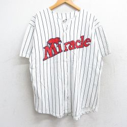 L★古着 半袖 ベースボール シャツ メンズ 80年代 80s ミラクル コットン USA製 白他 ホワイト ストライプ 25aug13 中古 トップス