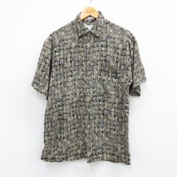 M★古着 ピエールカルダン pierre cardin 半袖 ブランド シャツ メンズ 90年代 90s 総柄 レーヨン ベージュ系他 カーキ 25aug19 中古 トップス