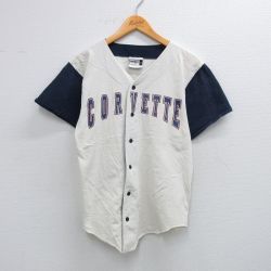 S★古着 半袖 ベースボール シャツ メンズ 90年代 90s シボレー コルベット コットン ボタンダウン 生成り 25aug19 中古 トップス