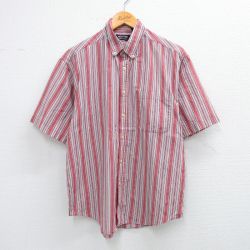 L★古着 ピューリタン 半袖 シャツ メンズ 00年代 00s ボタンダウン 赤他 レッド ストライプ 25aug19 中古 トップス