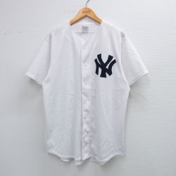 XL★古着 マジェスティック 半袖 ベースボール シャツ メンズ 80年代 80s MLB ニューヨークヤンキース メッシュ地 USA製 白 ホワイト メジャーリーグ 野球 25aug19 中古 トップス