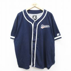 XL★古着 スターター STARTER 半袖 ベースボール シャツ メンズ 00年代 00s ワンポイントロゴ 大きいサイズ 紺他 ネイビー 25aug21 中古 トップス