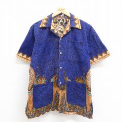 M★古着 半袖 シャツ メンズ 開襟 オープンカラー コットン 紺他 ネイビー 25aug22 中古 トップス